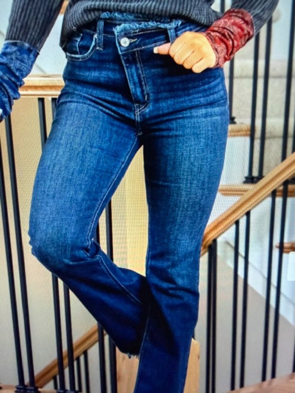 KanCan "Hattie" High Rise Cross-Over Frayed Waistband Flare Jeans Size 11